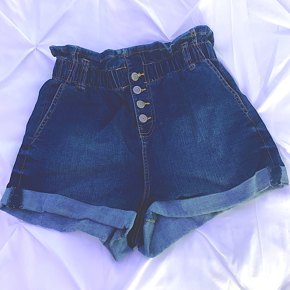 Small dark wash high waisted denim shorts